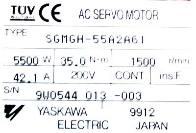 5500W 42.1A  High Power Servo Motor , Digital Servo Motor Yaskawa SGMGH-55ACA61 0