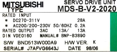 MITSUBISHI Electric Industrial Servo Drives MDS-B-V2-2020 Unit MDS Series 2KW 0