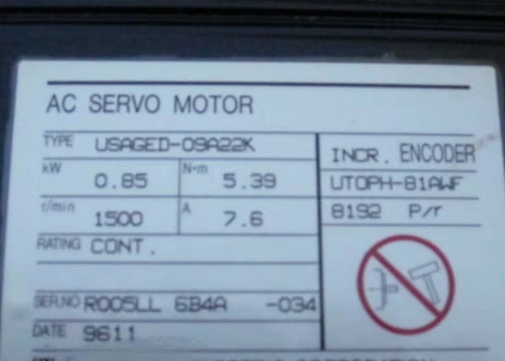 Yaskawa USAGED-09A22K AC Servo Motor with Incremental Encoder 1500 RPM
