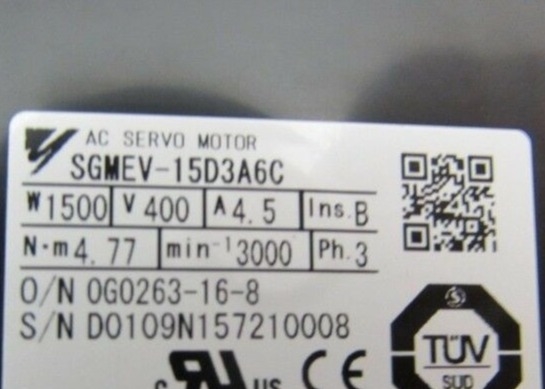 YASKAWA SGMEV-15D3A6C 1500W  AC MOTOR SIGMA-5 4.5AMP 400V 3PHASE 20-bit Absolute