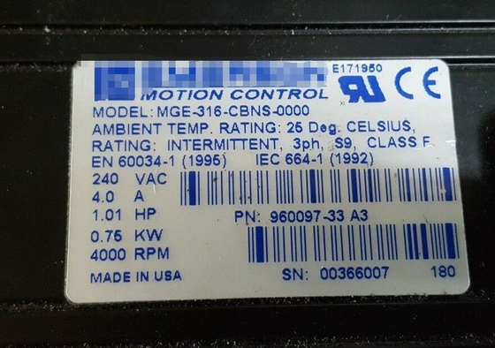 MGE-316-CBNS-0000 MG SERVO MOTOR 230 VAC 3" FRAME 24 VDC BRAKE